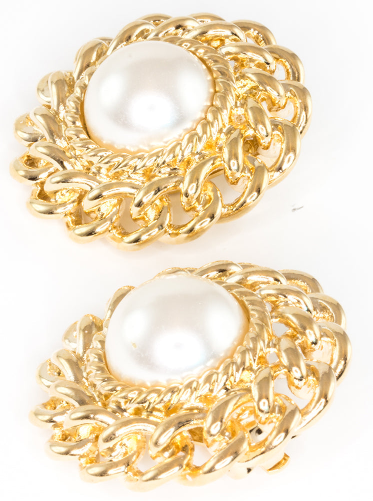 Rope and Faux Pearl - Clip-On Earrings on a white background (photo 2)