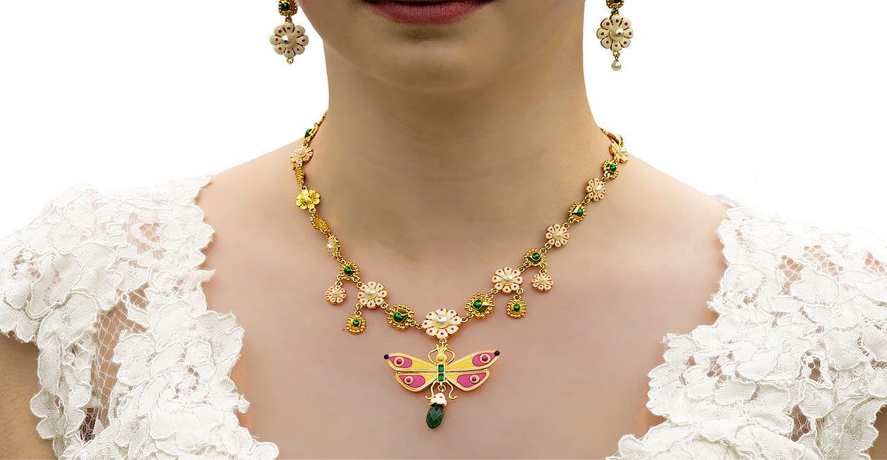Butterfly Floral Enamel Necklace