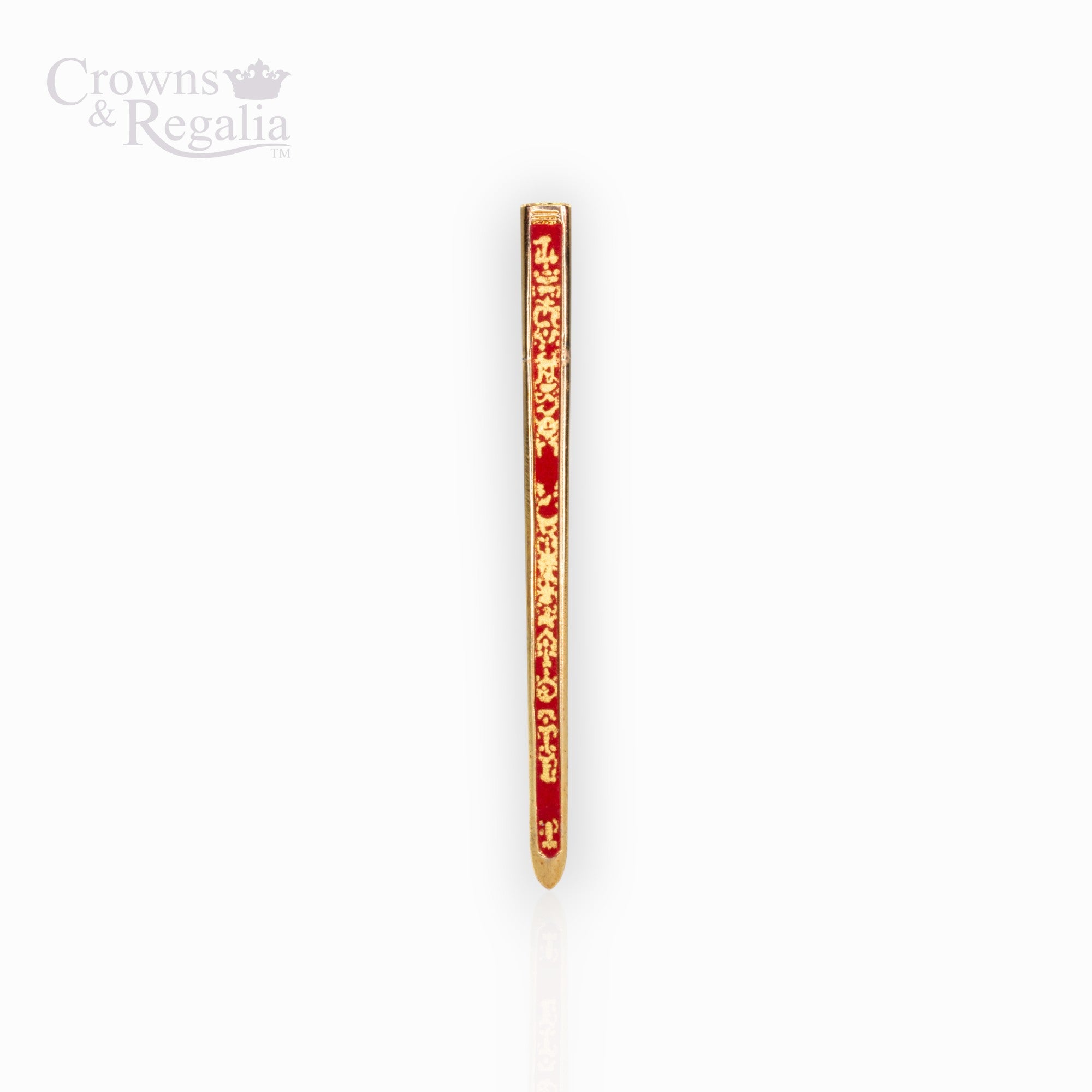 Gold and red scabbard on a white background with 'Crowns & Regalia' branding.