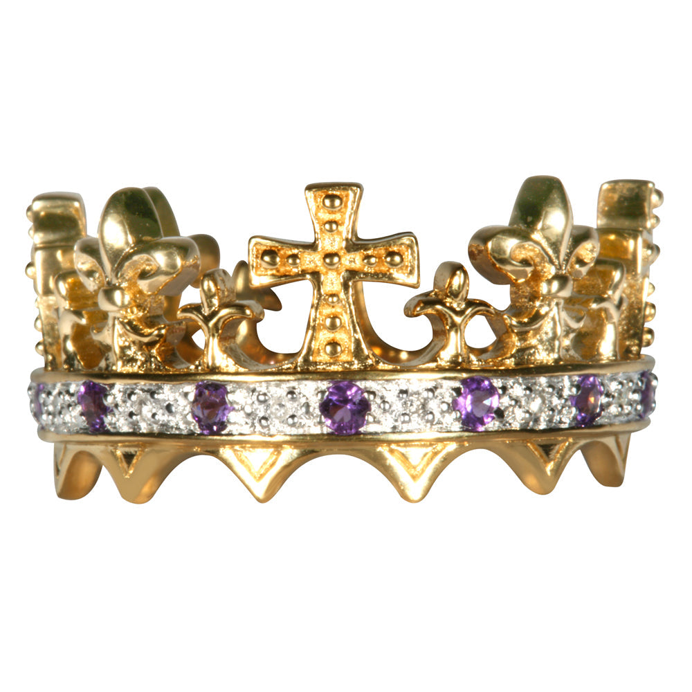 Prince of Wales 1911 Crown Ring with Diamonds and Amethysts
