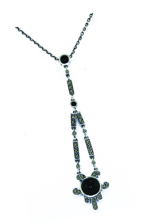 Silver Art Deco Pendant With Black Onyx