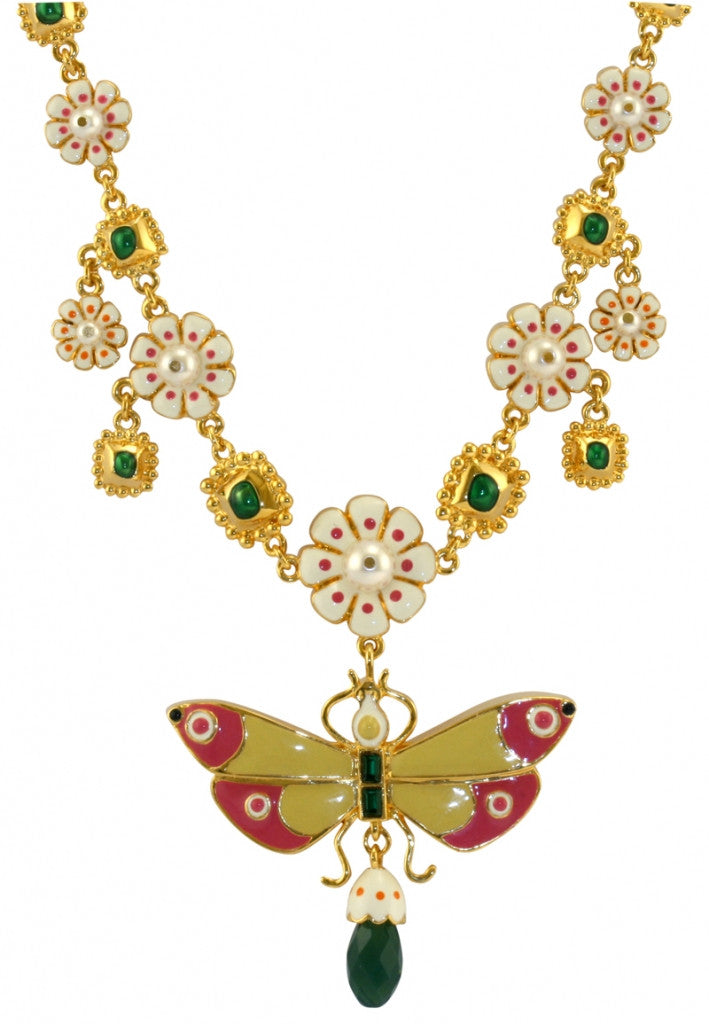 Butterfly Floral Enamel Necklace