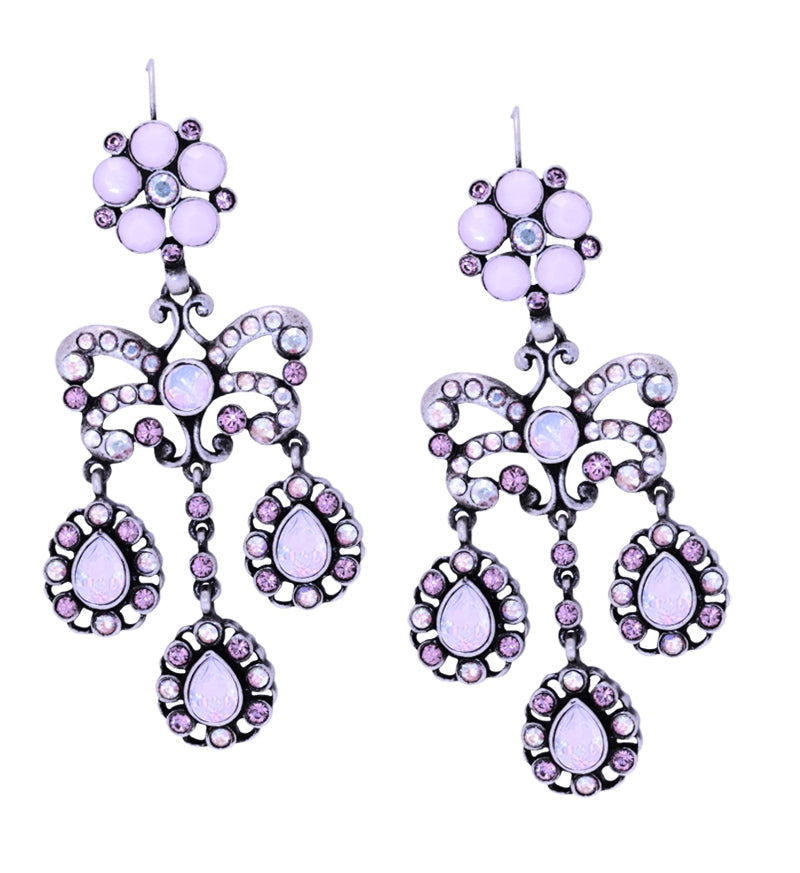 Pink Garland Triple Droplet Earrings