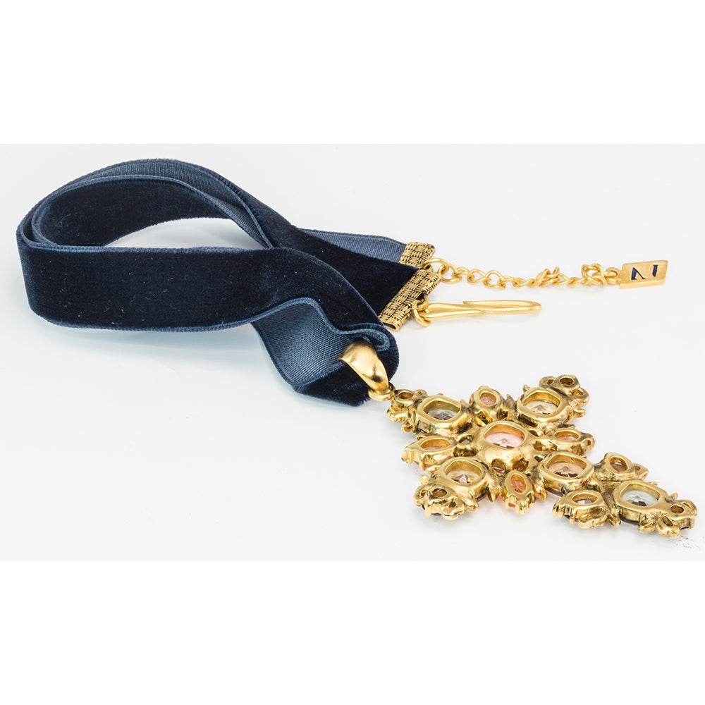 Rose-Cut Jewelled Cross Pendant Gold-Toned