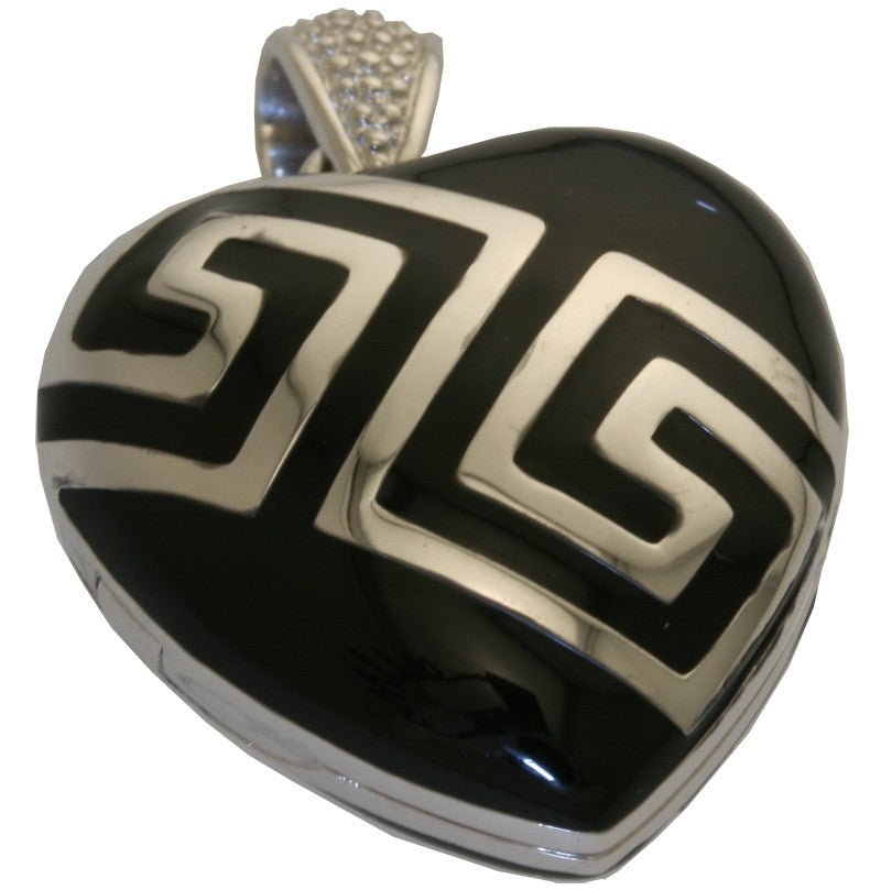 Silver Heart Locket Black Enamel