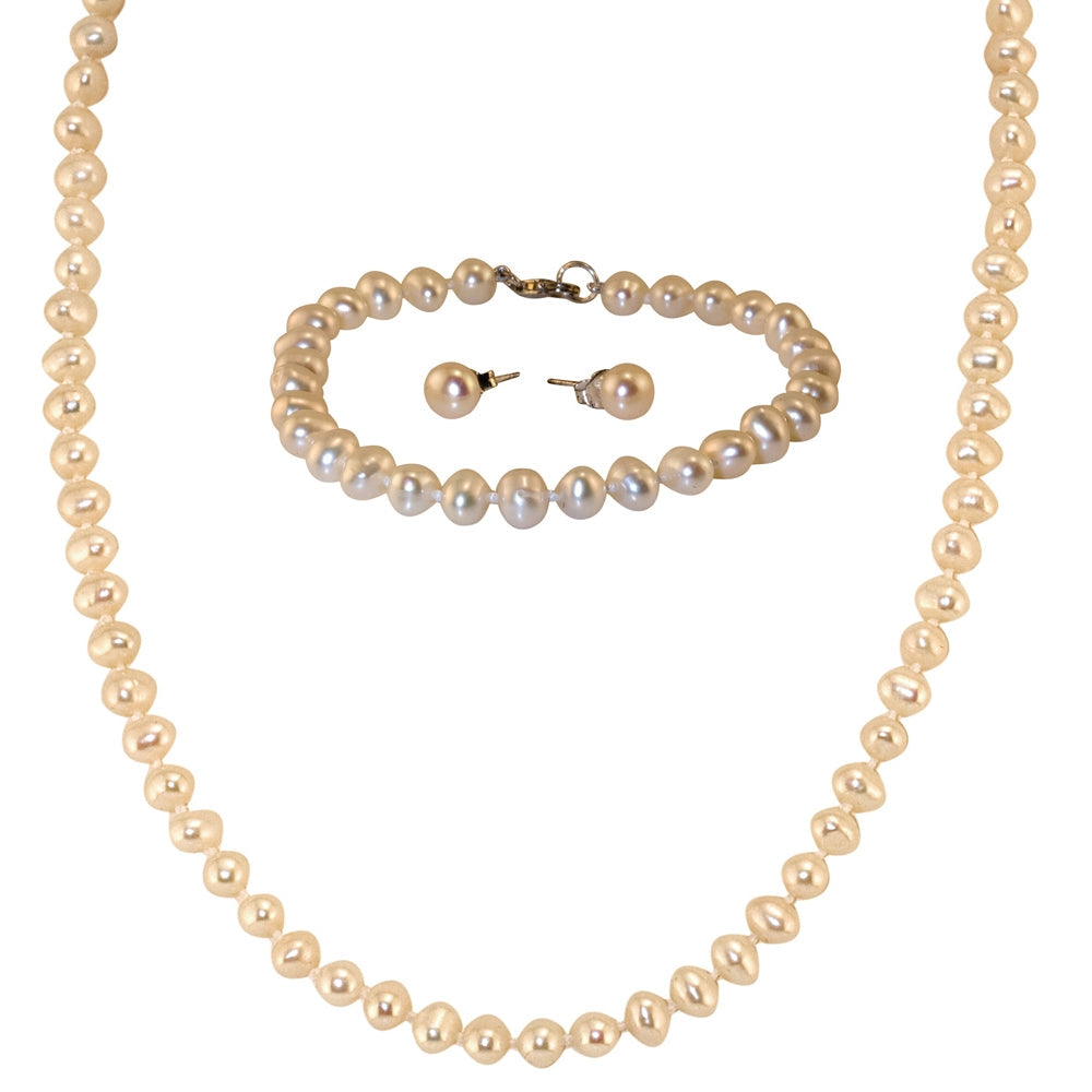 Small Pearl Necklace, Bracelet and Single Pearl Earring