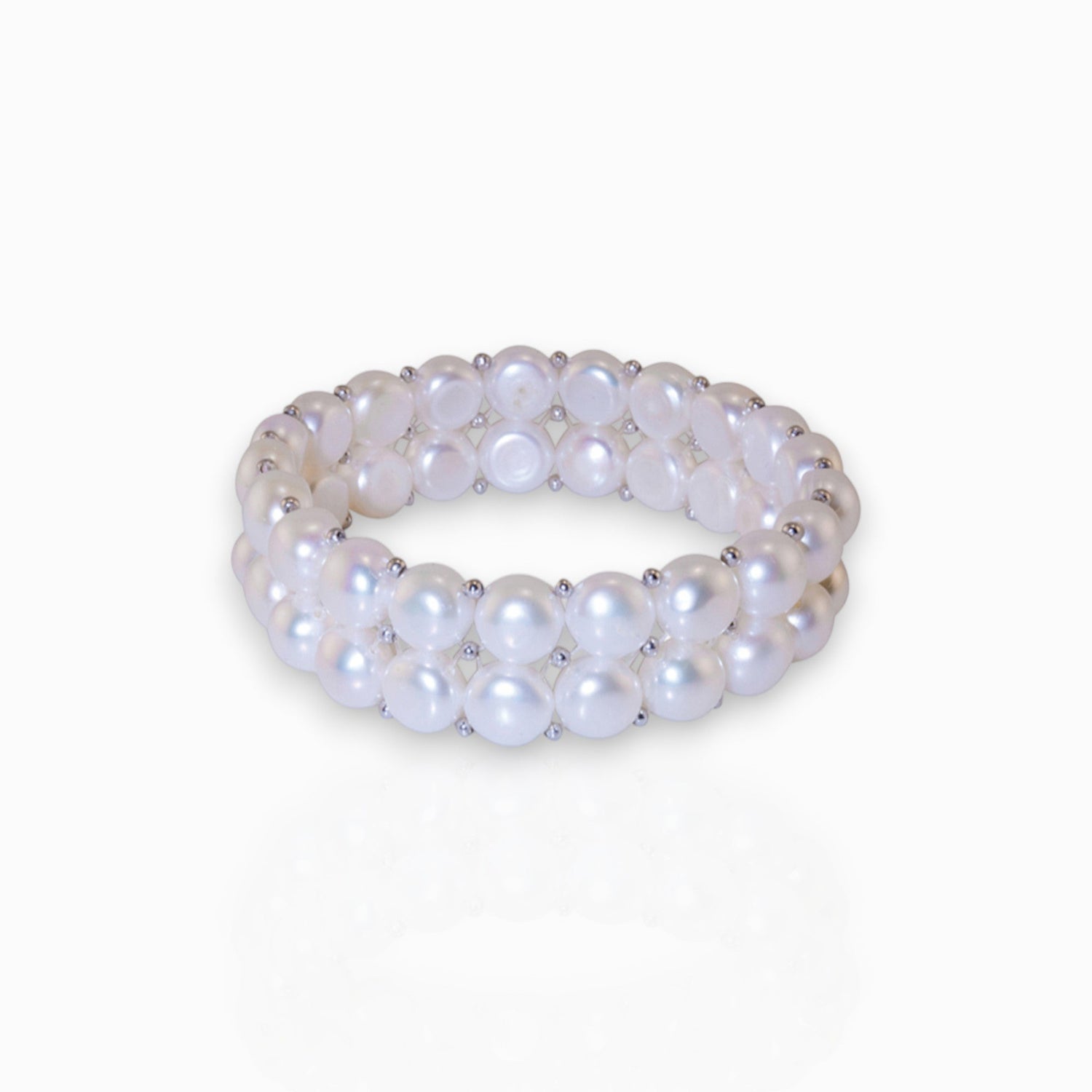 2 Row Flat White Pearl - Bracelet on a white background.