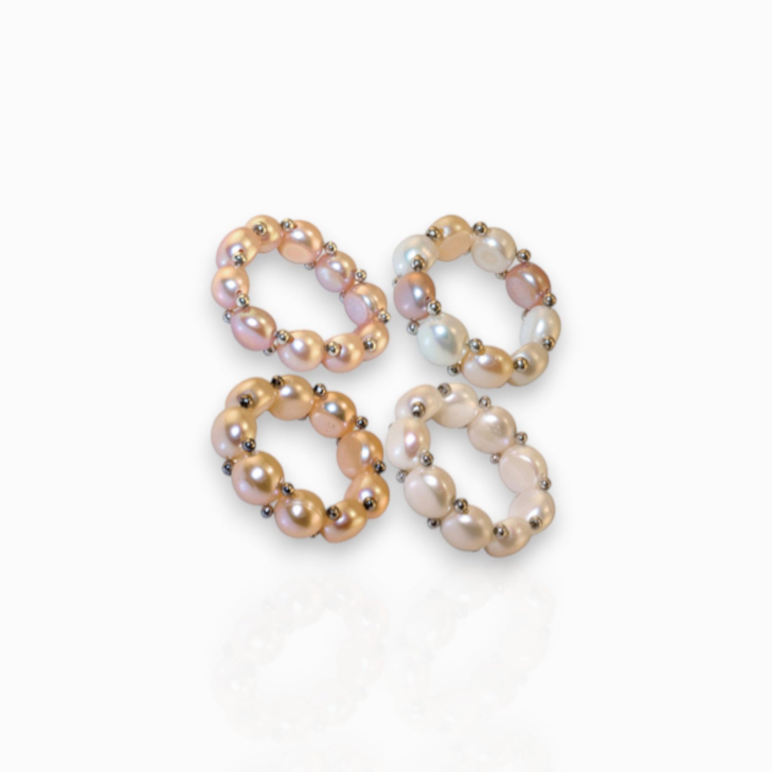9 Flat Pearl & Silver - Ring on a white background.