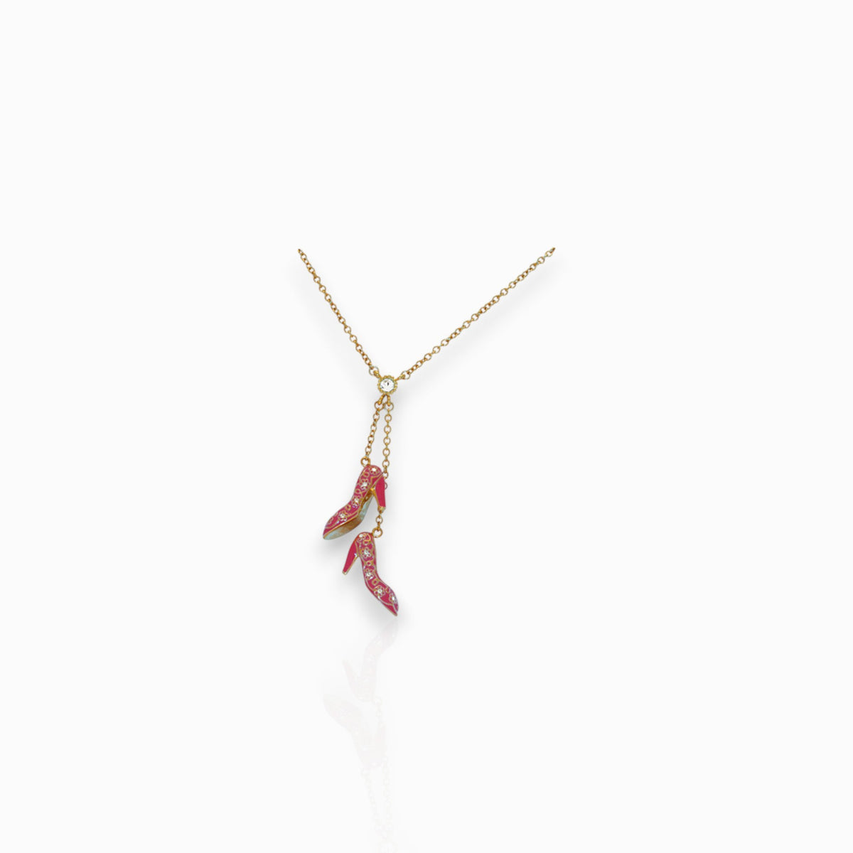 Pink Shoe Charm - Necklace on a white background.