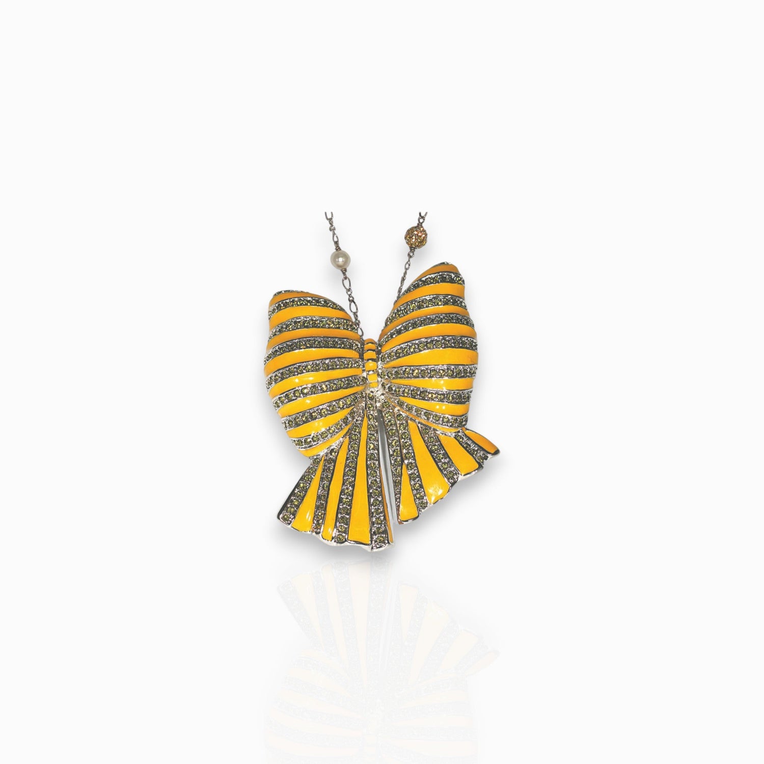 Bow Yellow Enamel and Crystal - Necklace on a white background.