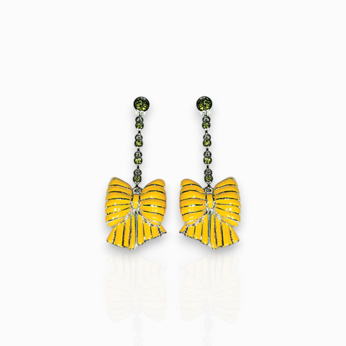 Bow Yellow Enamel and Crystal - Earrings on a white background.