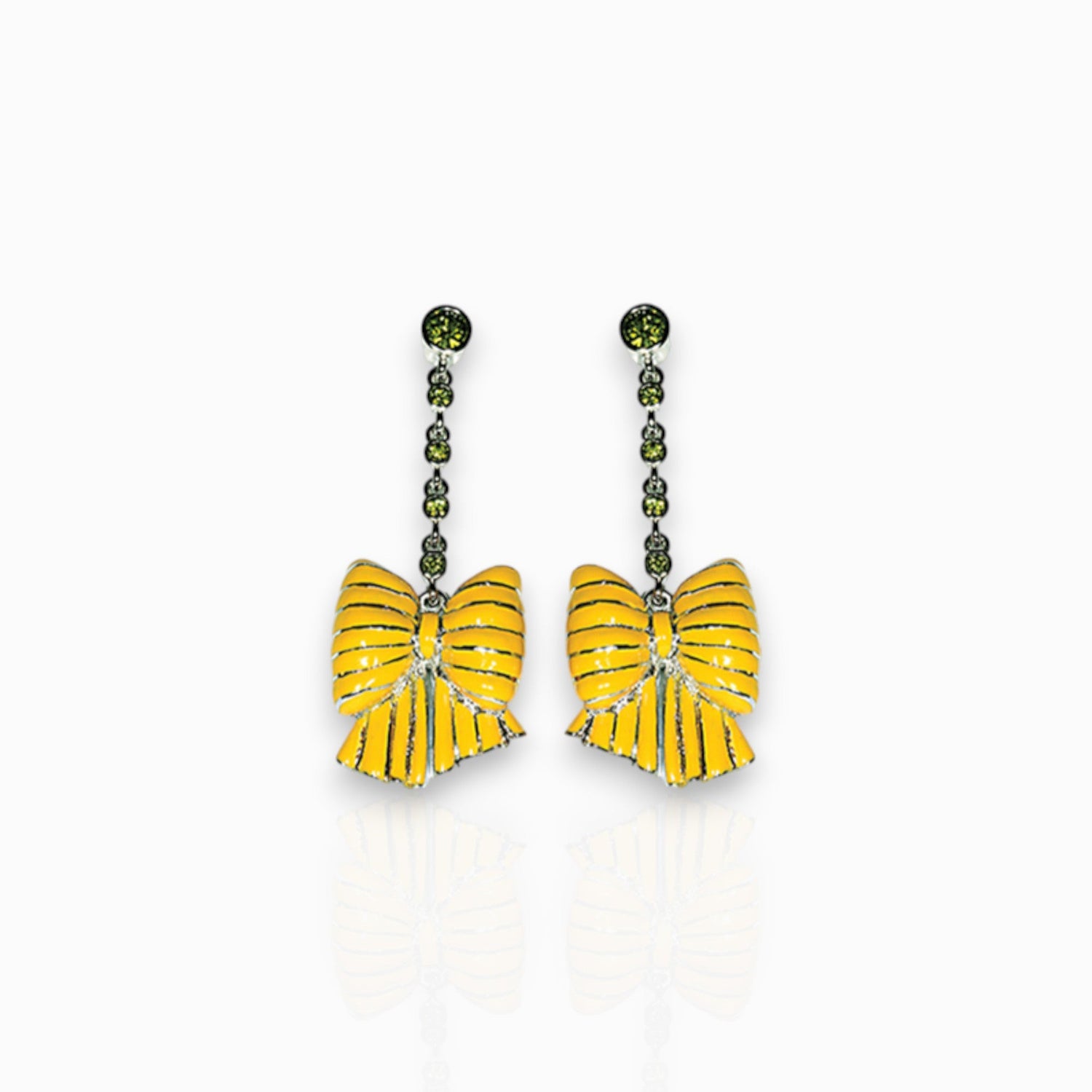 Bow Yellow Enamel and Crystal - Earrings on a white background.