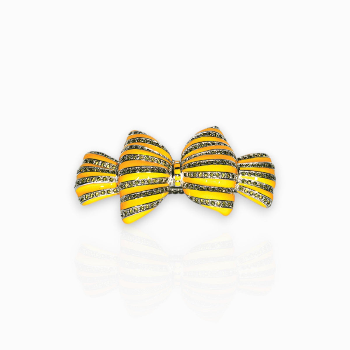 Bow Yellow Enamel and Crystal - Hair Clip on a white background.