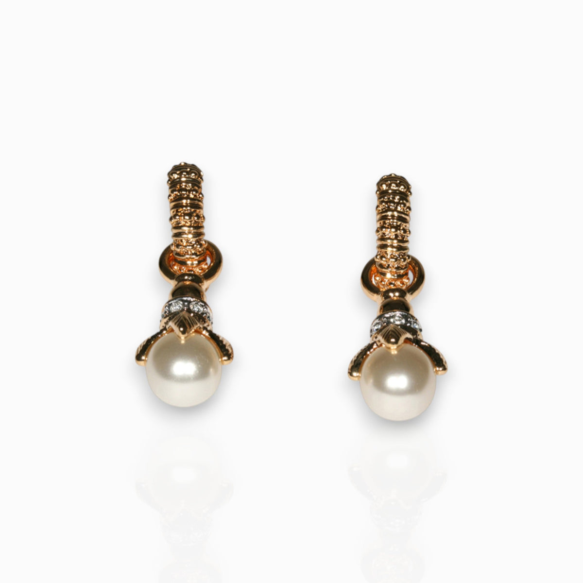 Hooped with Cream Faux Pearl - Earrings on a white background.