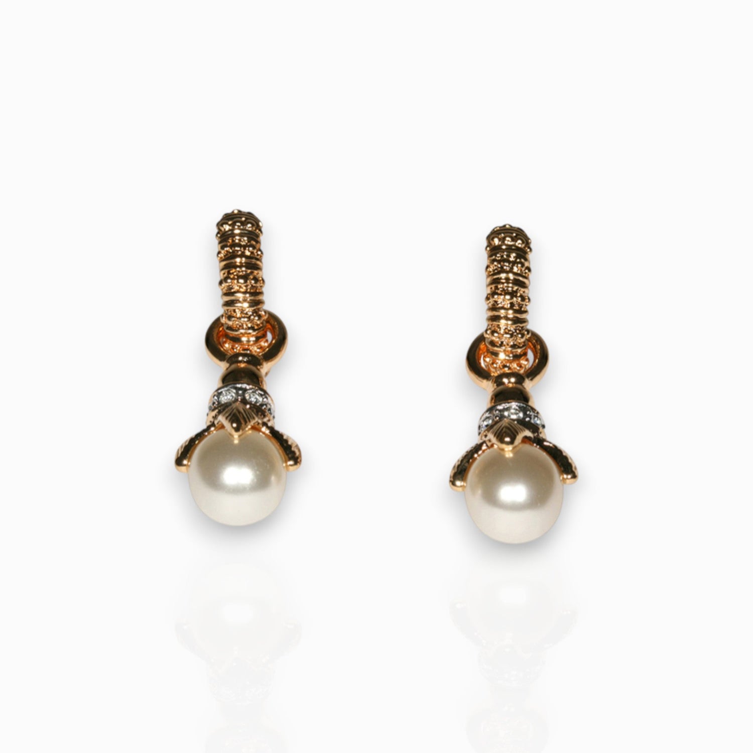 Hooped with Cream Faux Pearl - Earrings on a white background.