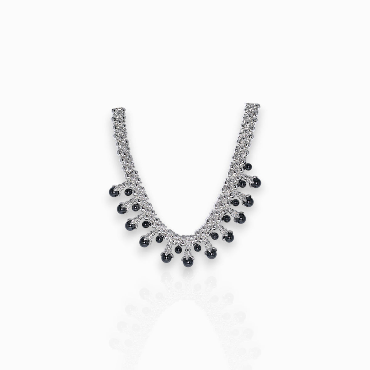 Multiple Grey Faux Pearl Collar - Necklace on a white background.