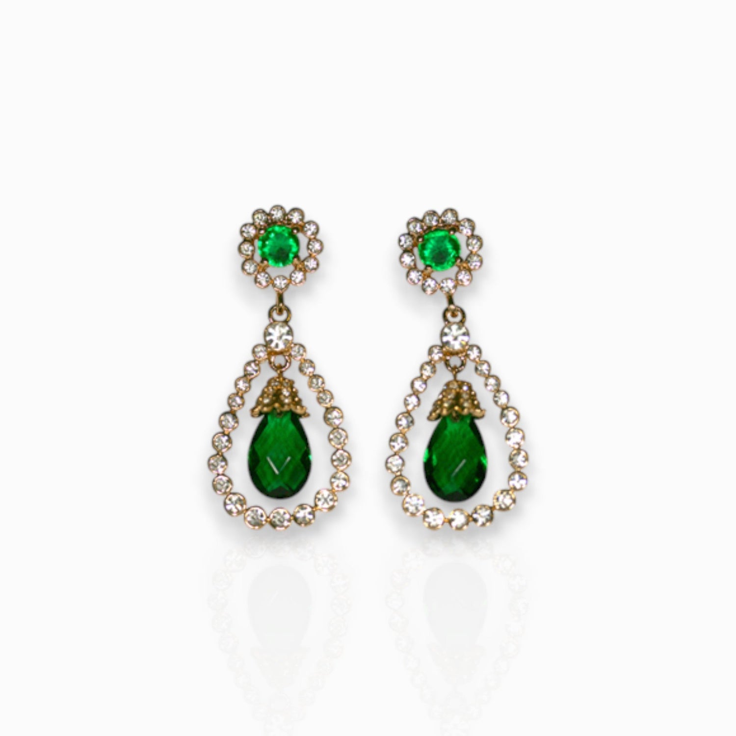 Grand Jewelled Vert - Earrings on a white background.