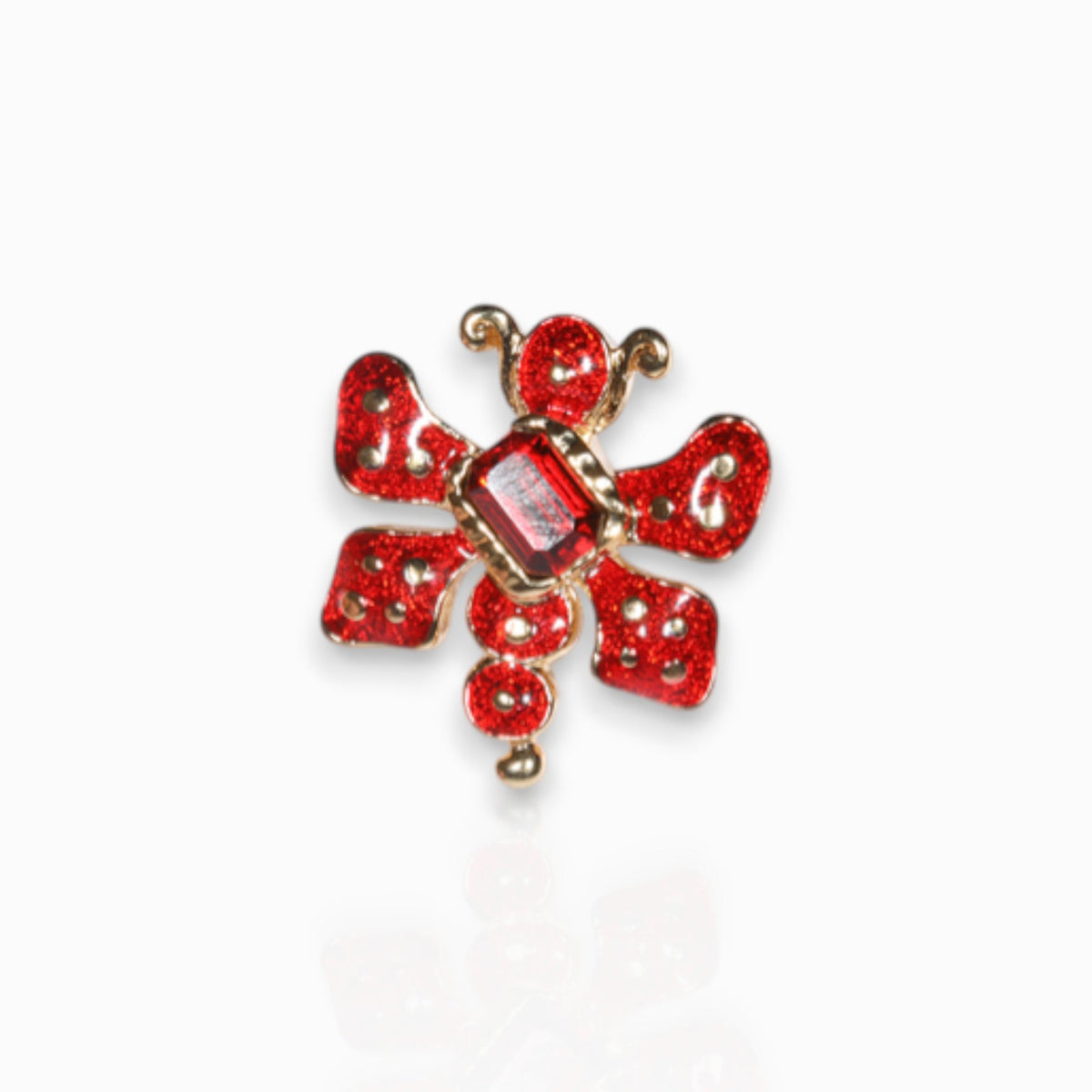 Red Beetle Bug - Badge Pin on a white background.