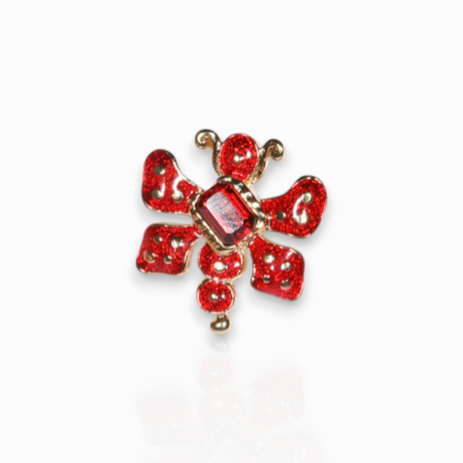 Red Beetle Bug - Badge Pin on a white background.