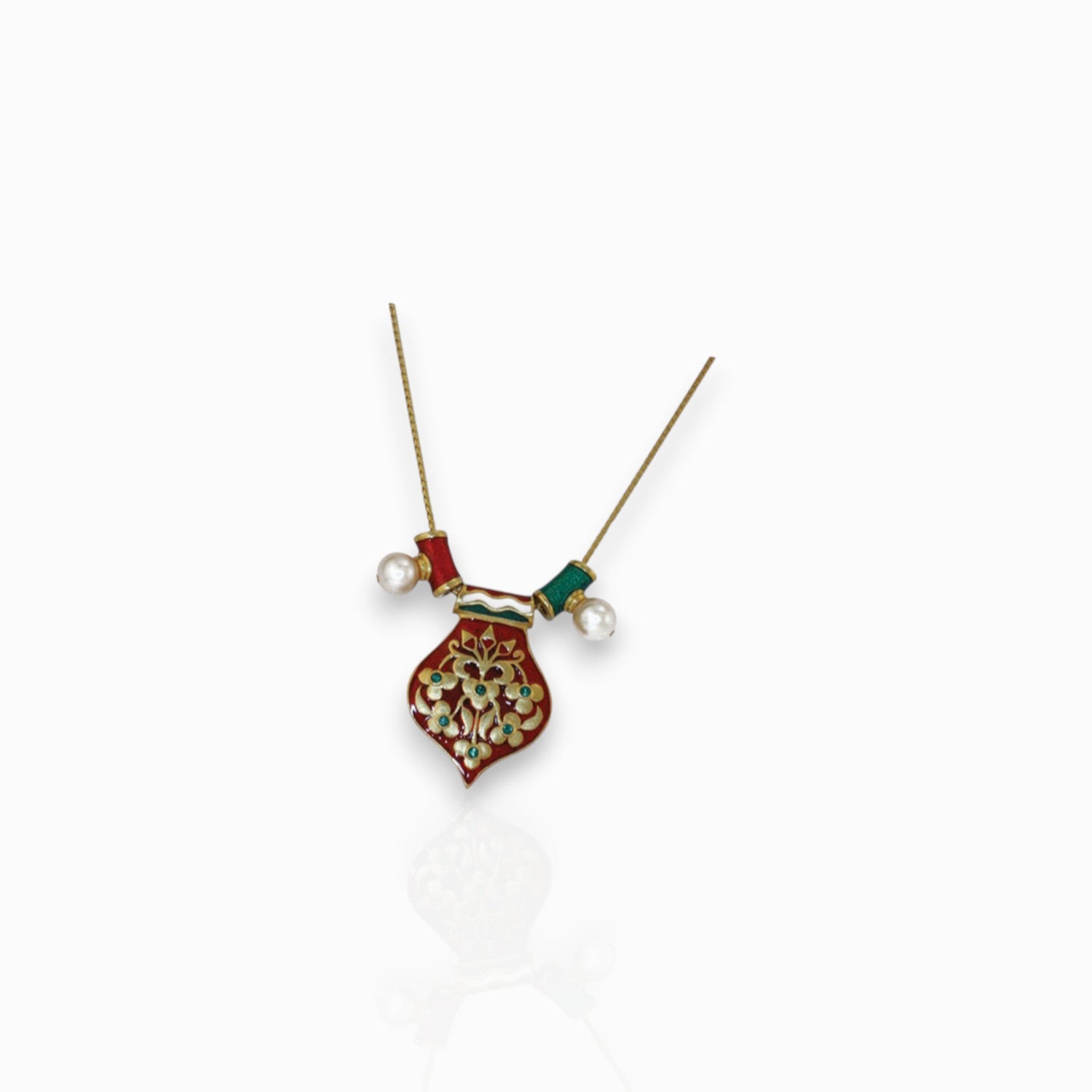 Mughal-Inspired Reversible Red and Green - Pendant on a white background.