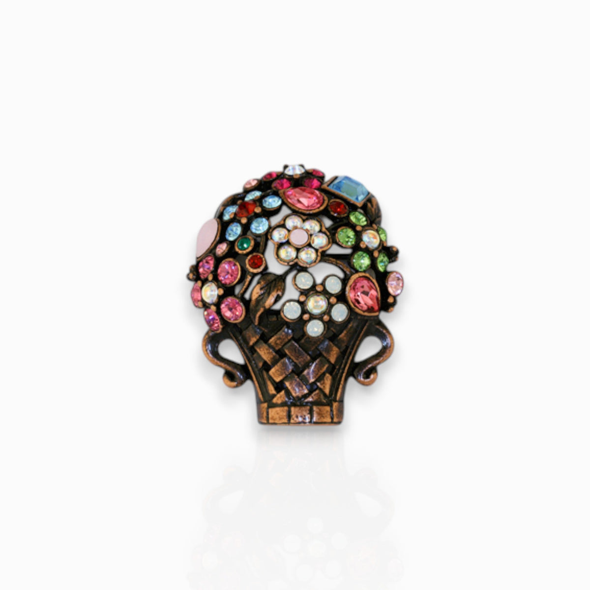 Giardinetti Flower Basket Bronze Finish - Brooch on a white background.
