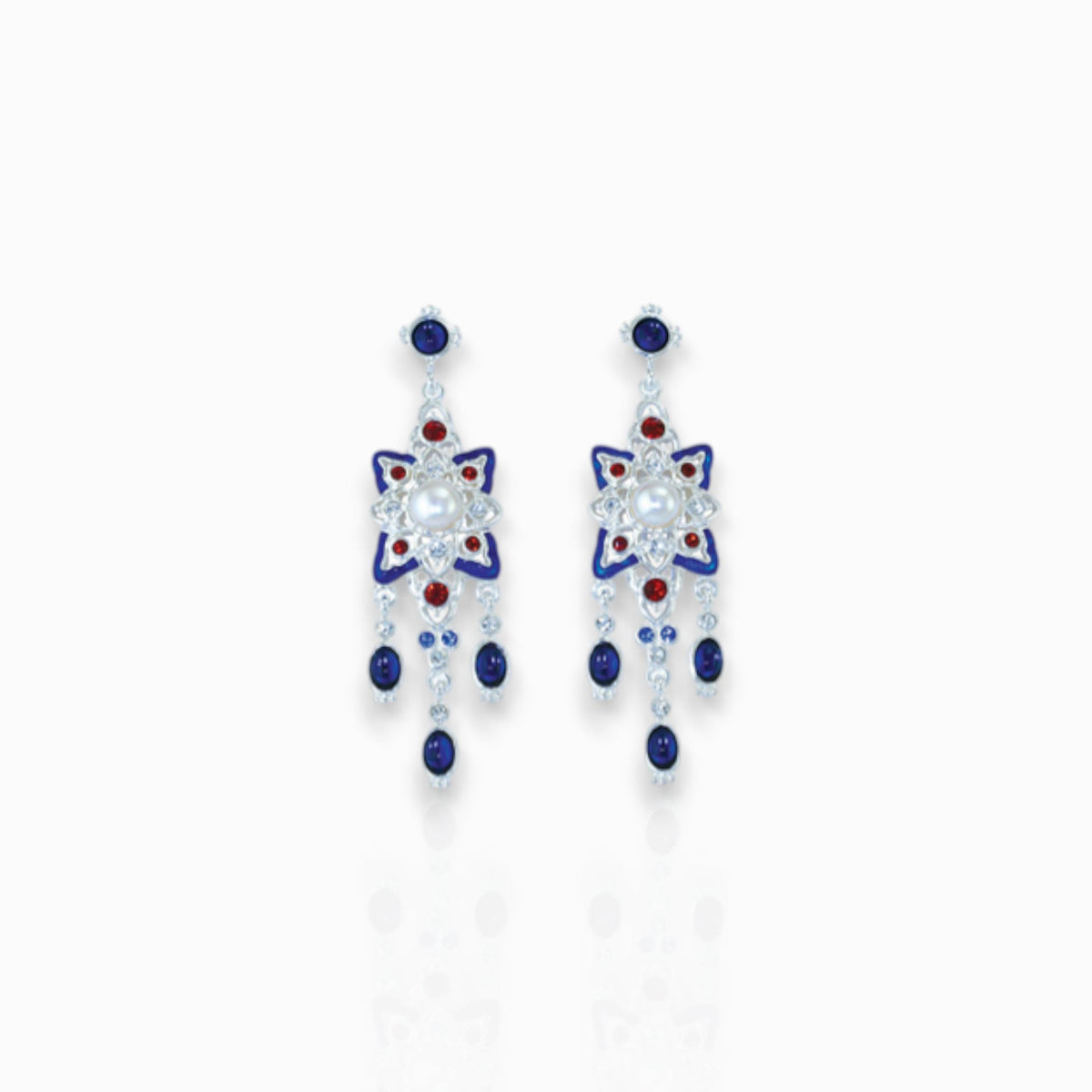 Renaissance Revival Blue - Earrings on a white background.
