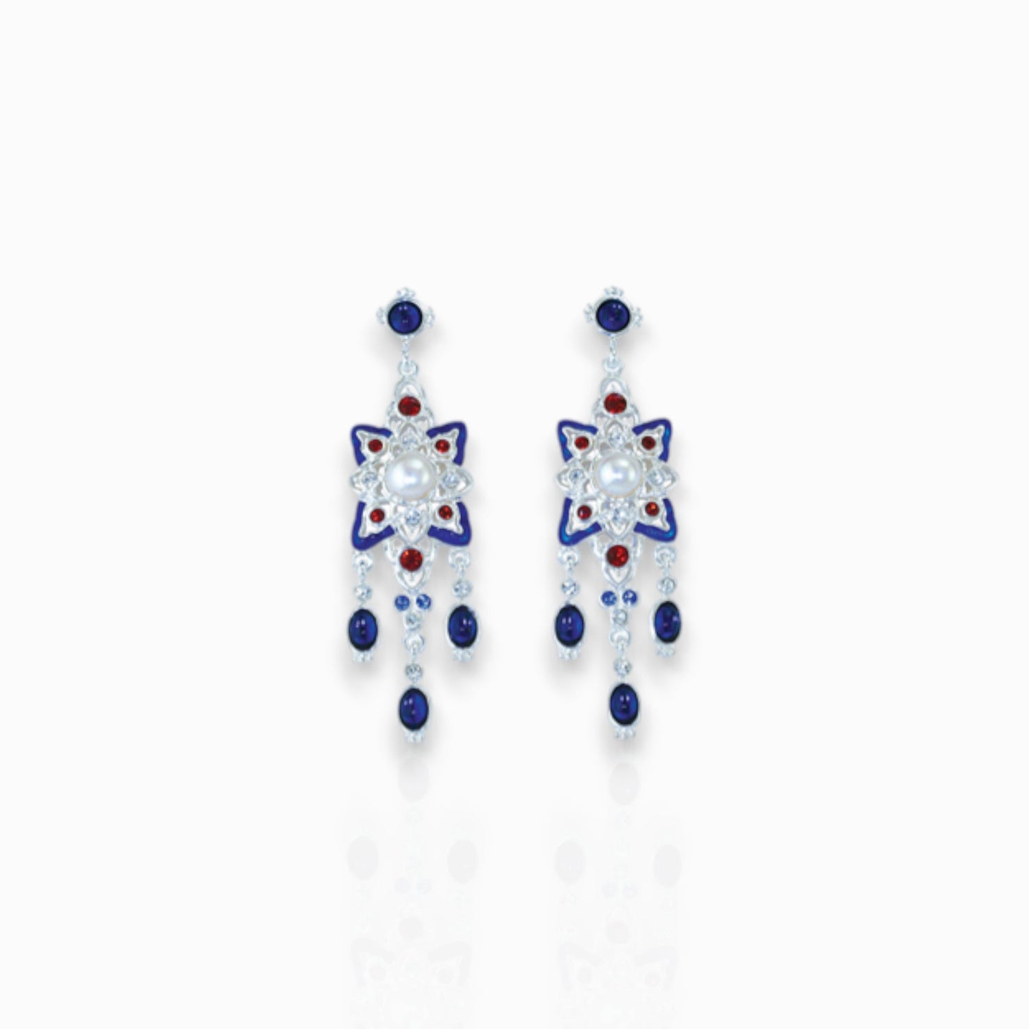Renaissance Revival Blue - Earrings on a white background.