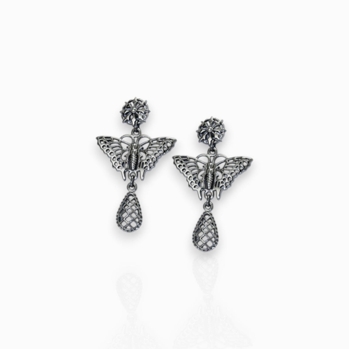 Butterfly Single Droplet - Earrings on a white background.