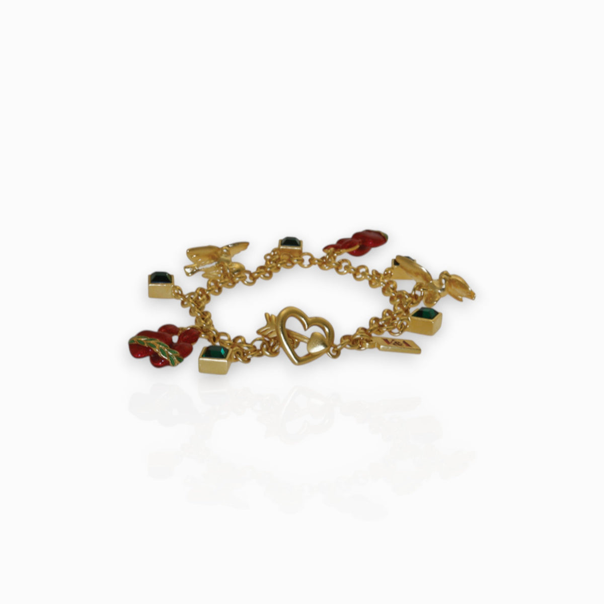 Flaming Heart - Charm Bracelet on a white background.