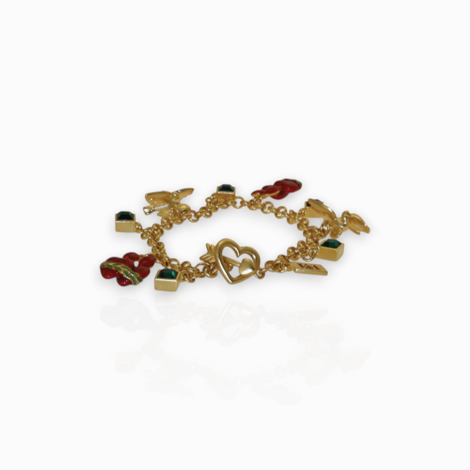 Flaming Heart - Charm Bracelet on a white background.