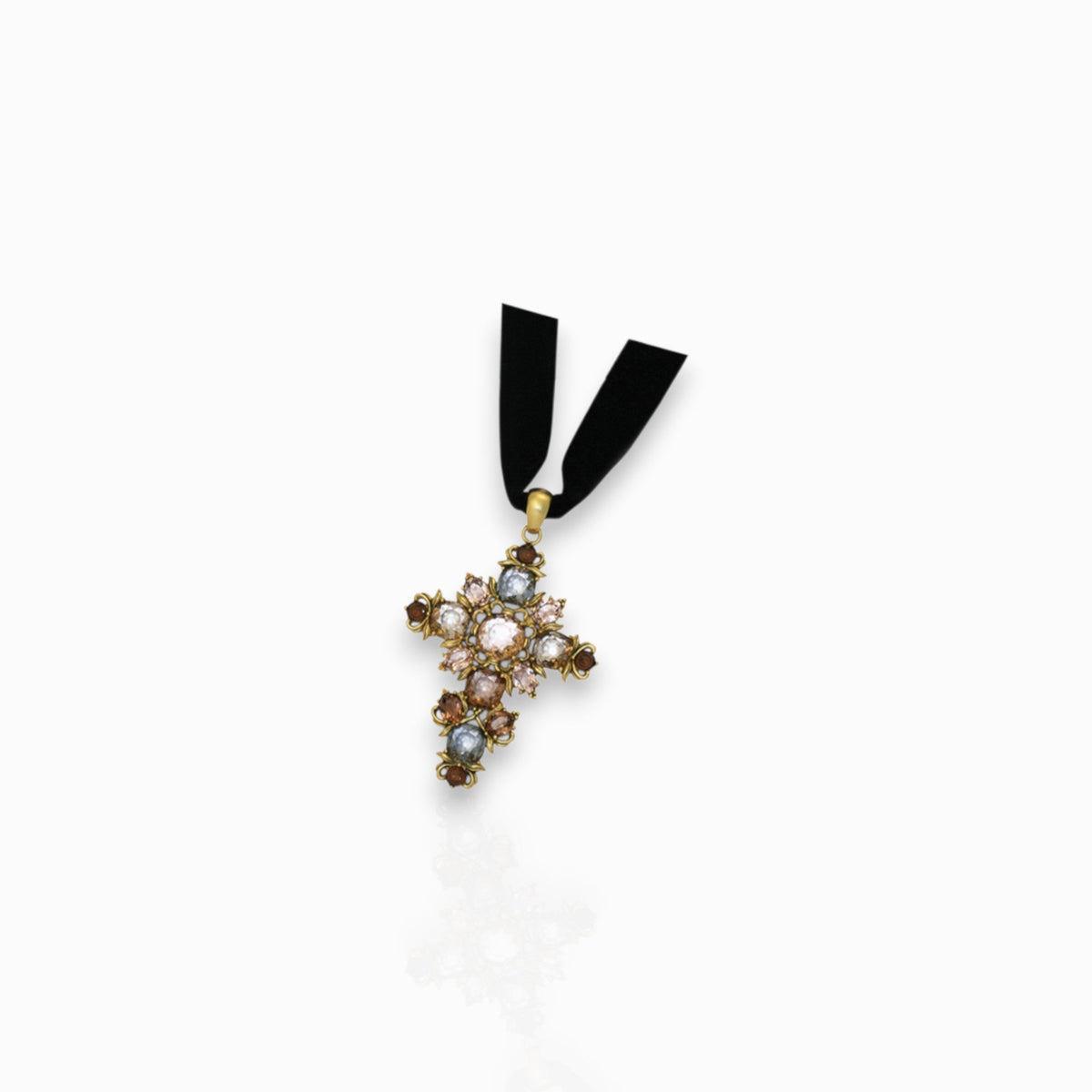 Rose-Cut Jewelled Cross Gold-Toned - Pendant on a white background.