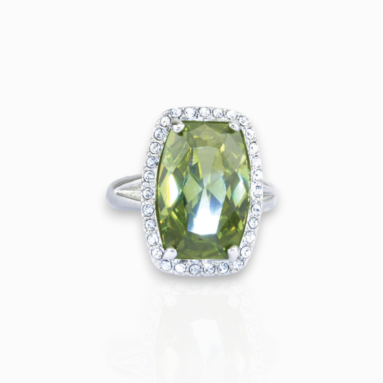 Chrysolite Crystal - Ring on a white background.
