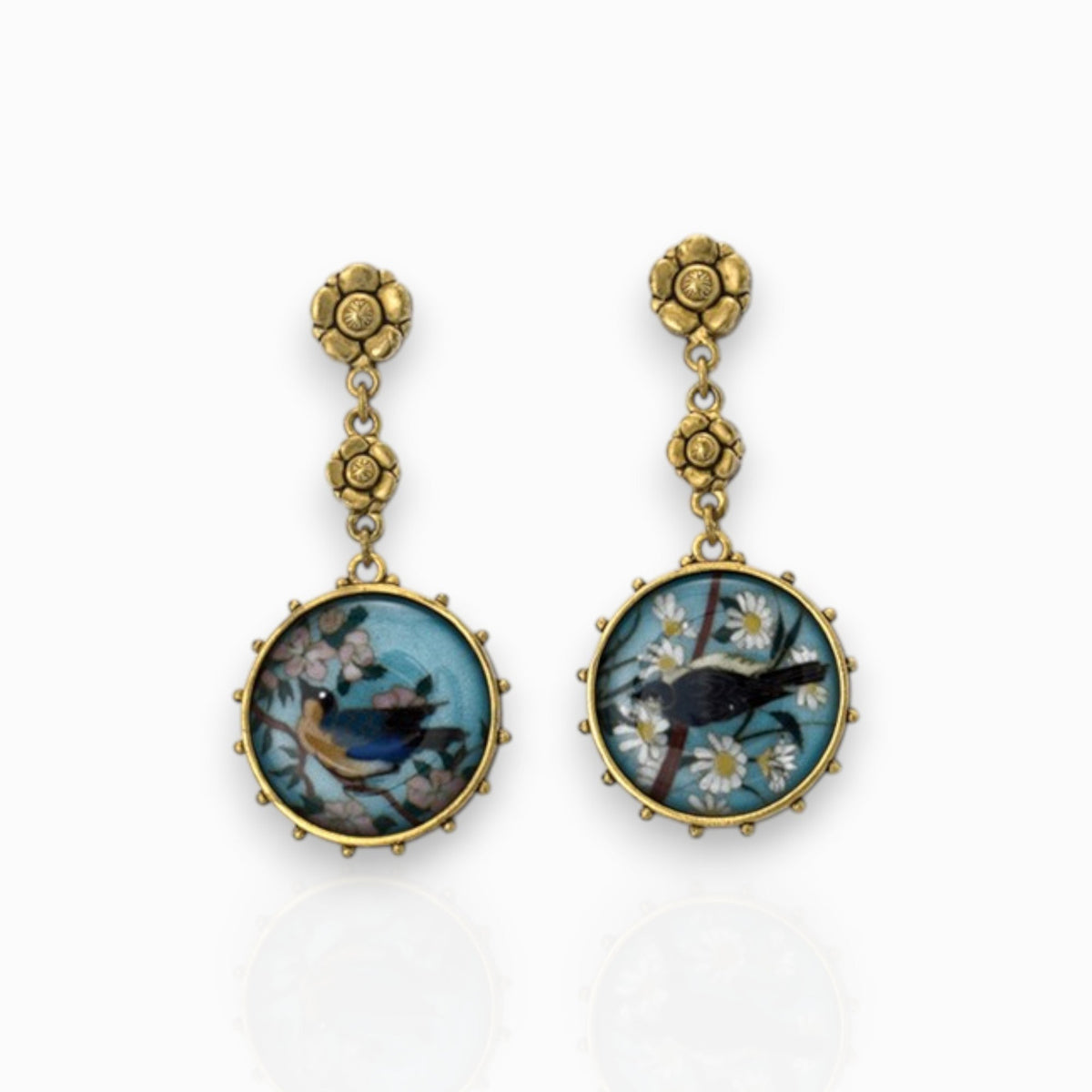 Circular Bird - Earrings on a white background.