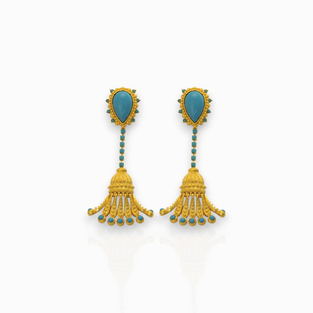 Turquoise Tassel - Earrings on a white background.