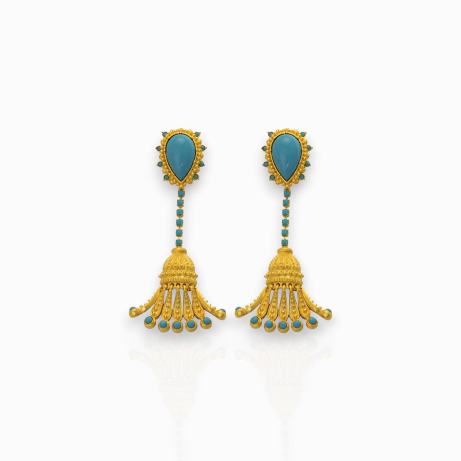 Turquoise Tassel - Earrings on a white background.