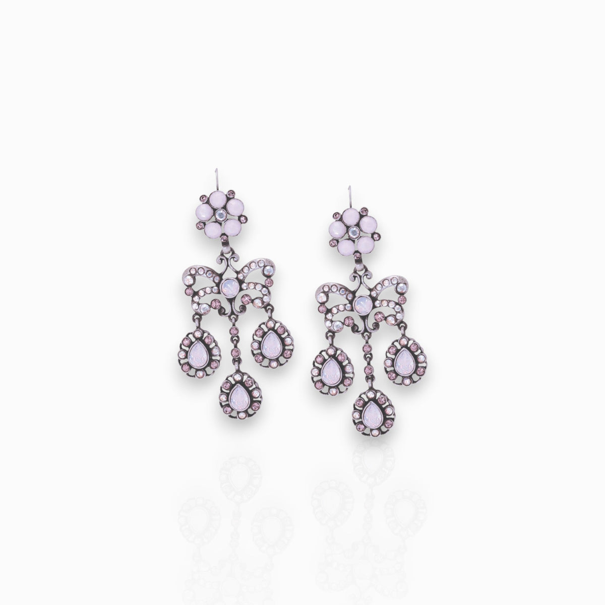 Pink Garland Triple Droplet - Earrings on a white background.