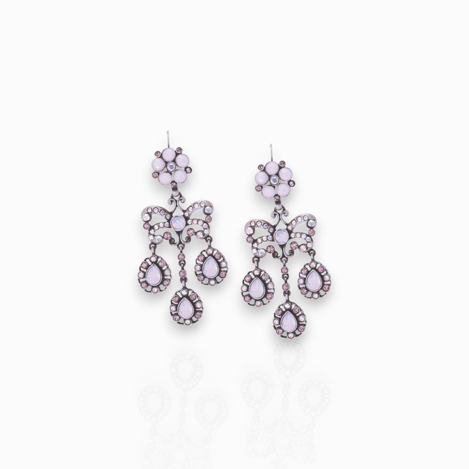 Pink Garland Triple Droplet - Earrings on a white background.