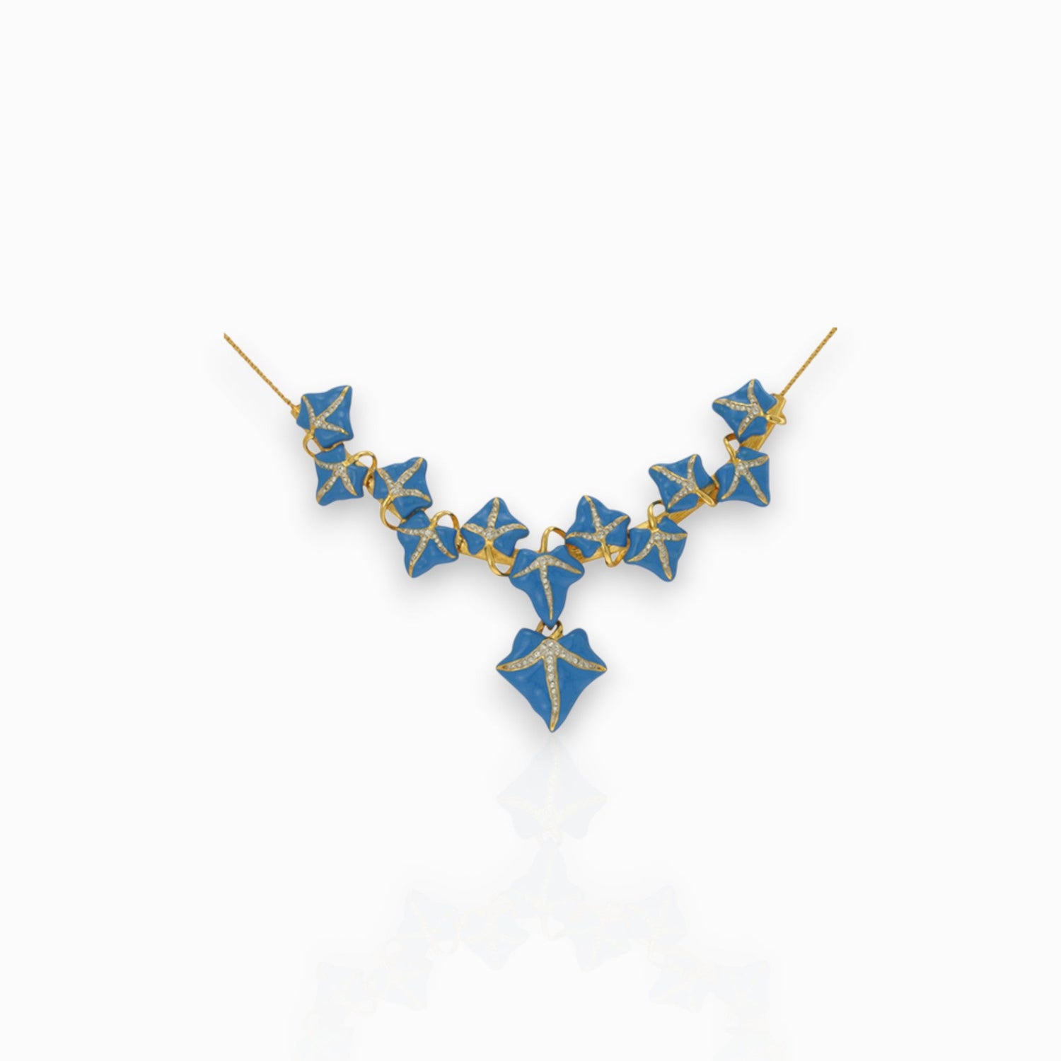 Blue Ivy Leaf - Necklace on a white background.