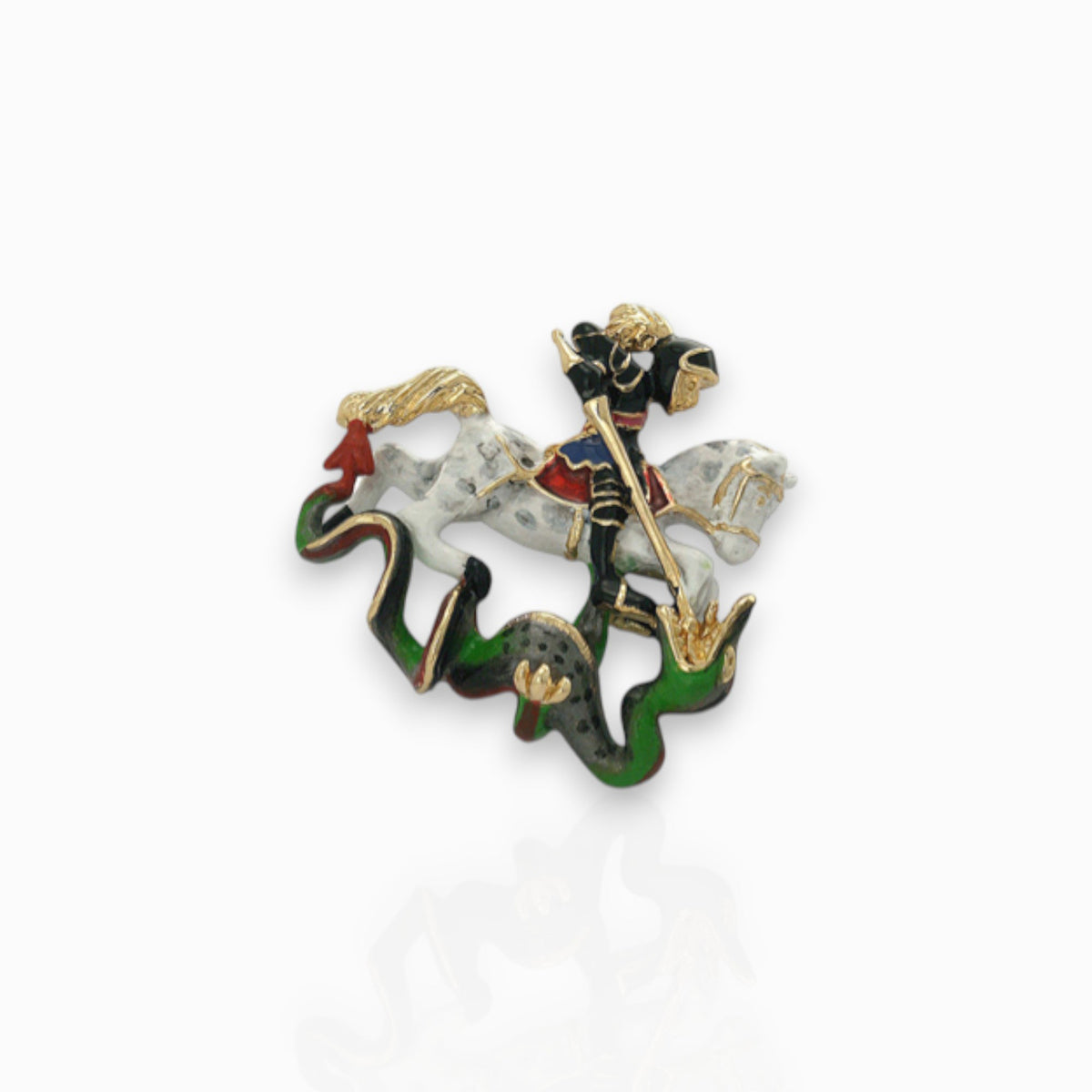 St George and The Dragon - Brooch on a white background.