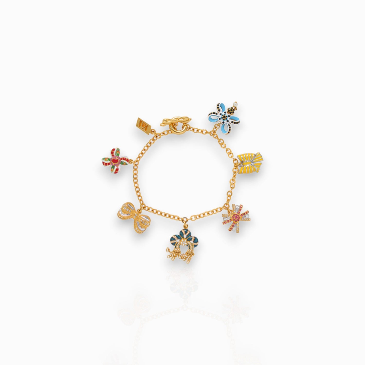 Bows Through-The-Ages - Charm Bracelet on a white background.