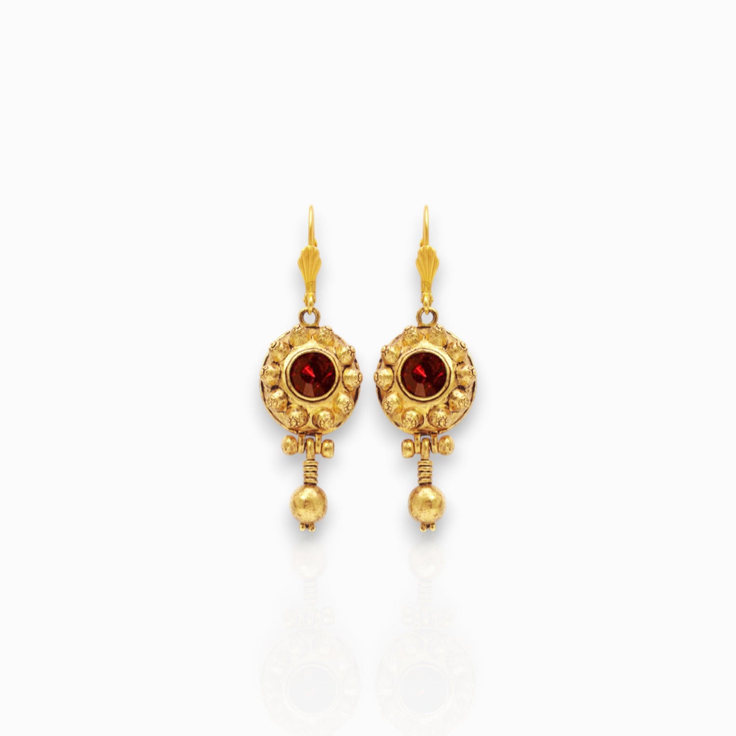 Lombardy (Red Siam Stone) - Earrings on a white background.