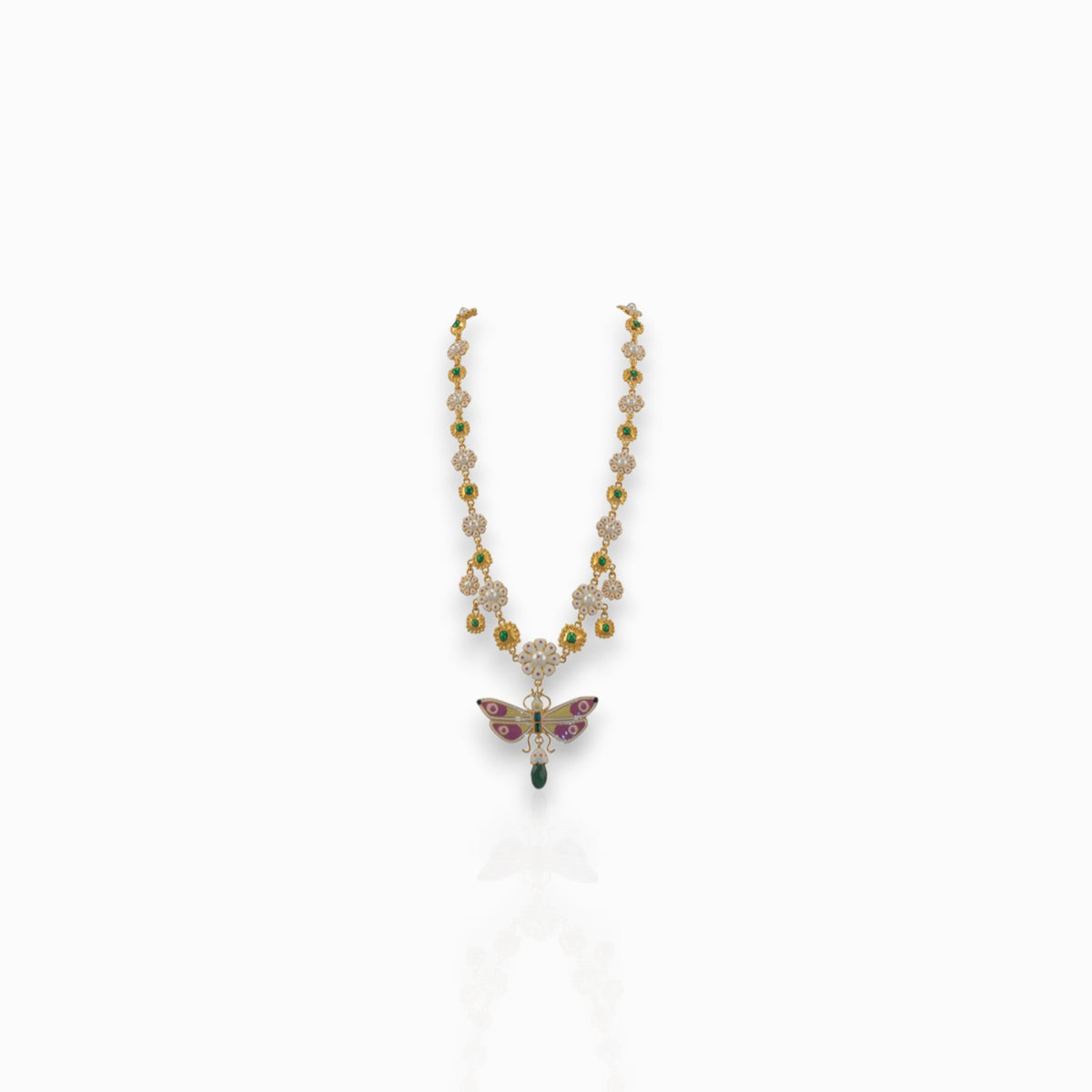 Butterfly Floral Enamel - Necklace on a white background.