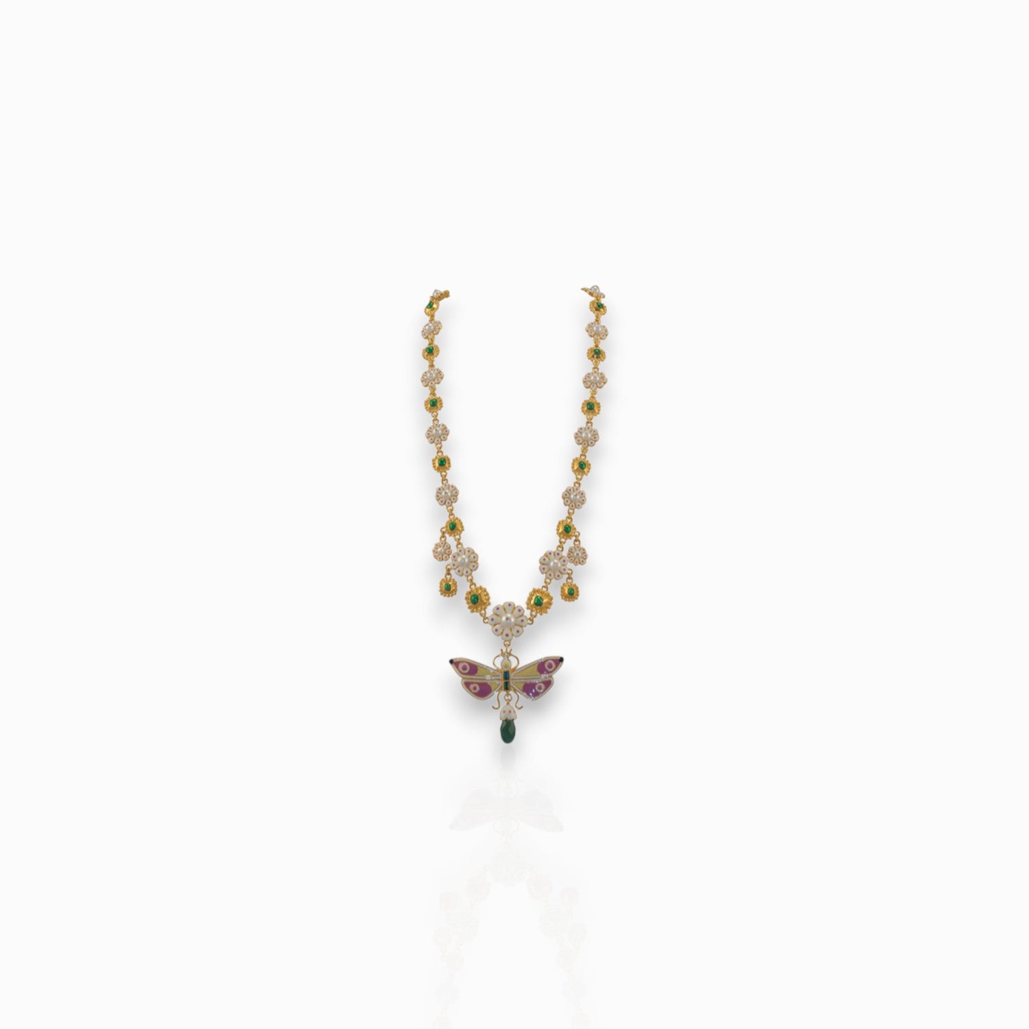 Butterfly Floral Enamel - Necklace on a white background.