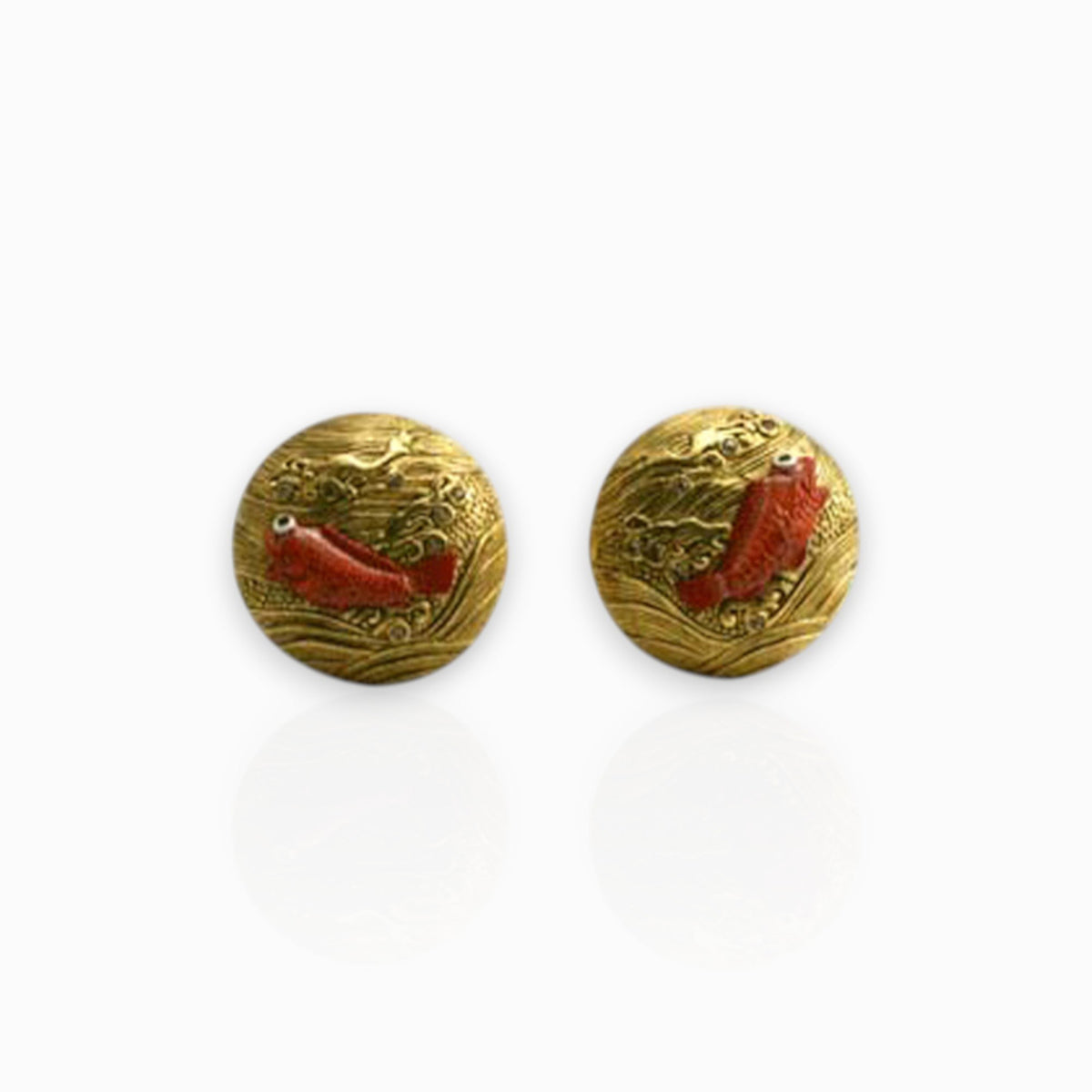 Japanese Inro Fish - Clip-On Earrings on a white background.