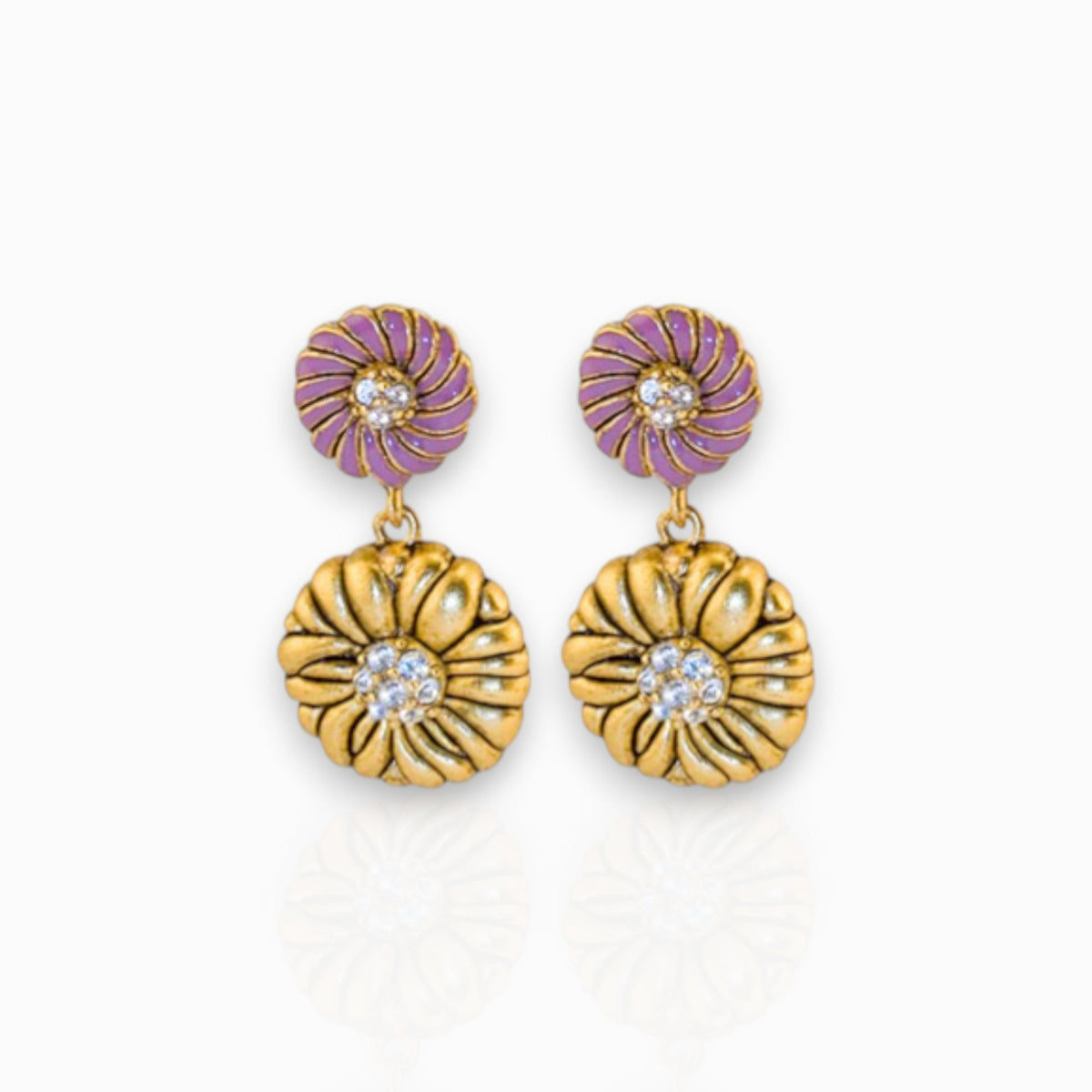 Japanese Inro Flower Ball - Earrings on a white background.