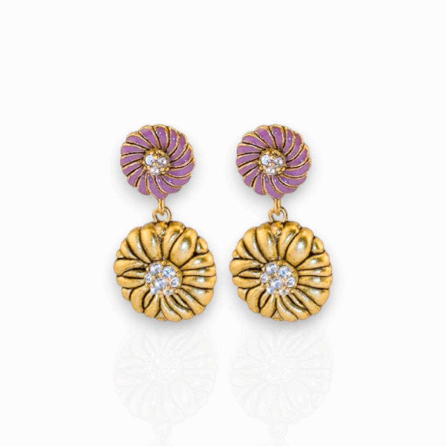 Japanese Inro Flower Ball - Earrings on a white background.