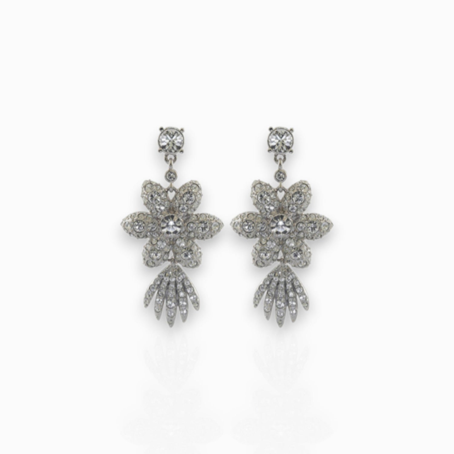 Crystal Flower Star - Earrings on a white background.