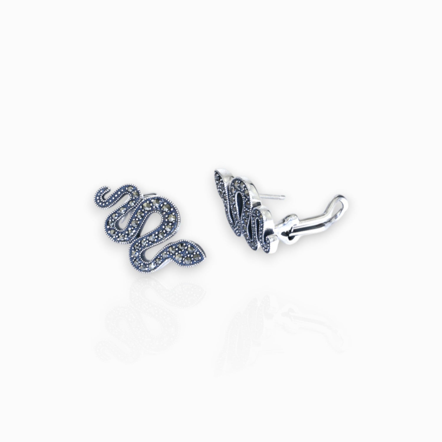 Sterling Silver Serpent - Earrings on a white background.