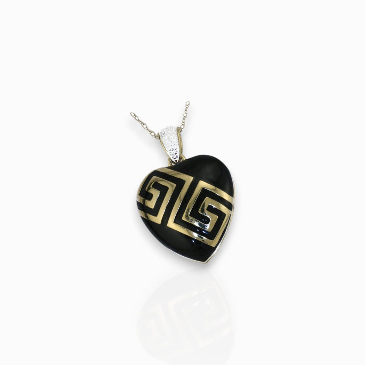 Silver Heart Locket Gold-toned Black Enamel - Pendant on a white background.