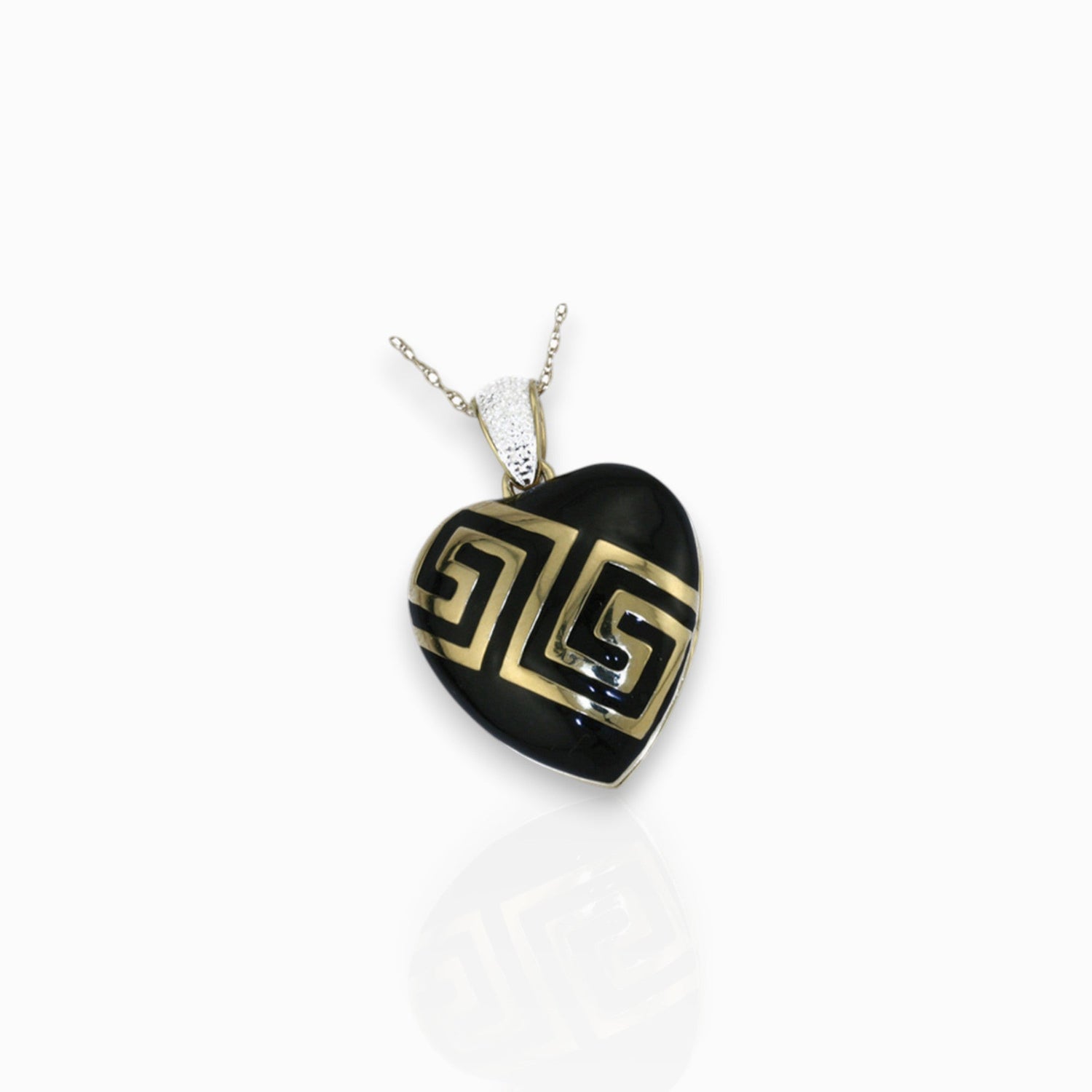 Silver Heart Locket Gold-toned Black Enamel - Pendant on a white background.